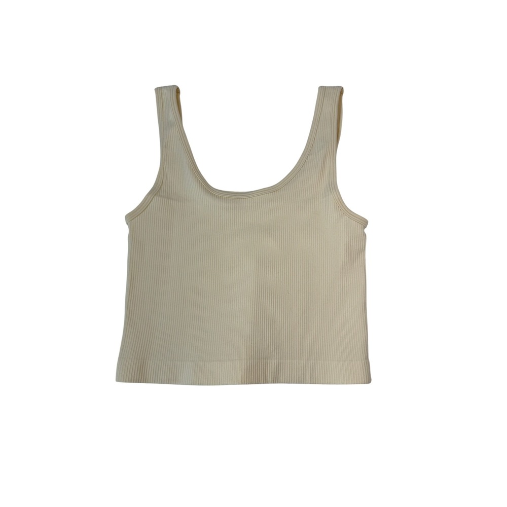 OQQ Seamless Ribbed Cropped Tank Top in Cream Size Small NWOT